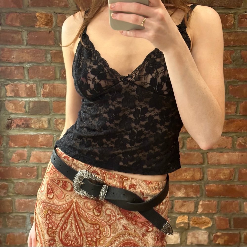 Western Silver Buckle Black Leather Belt